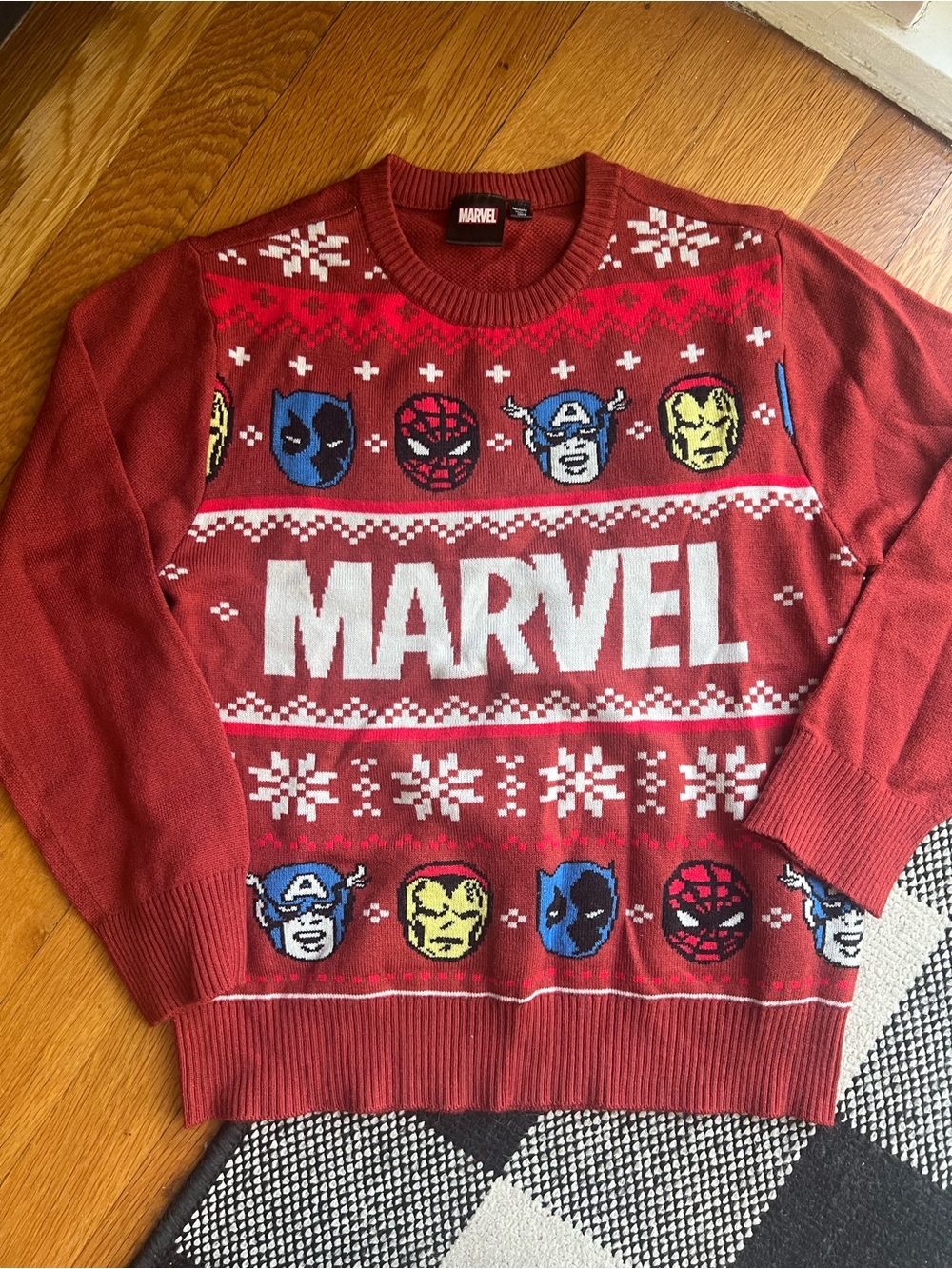 Marvel Red Holiday Crewneck Sweater with Character Icons